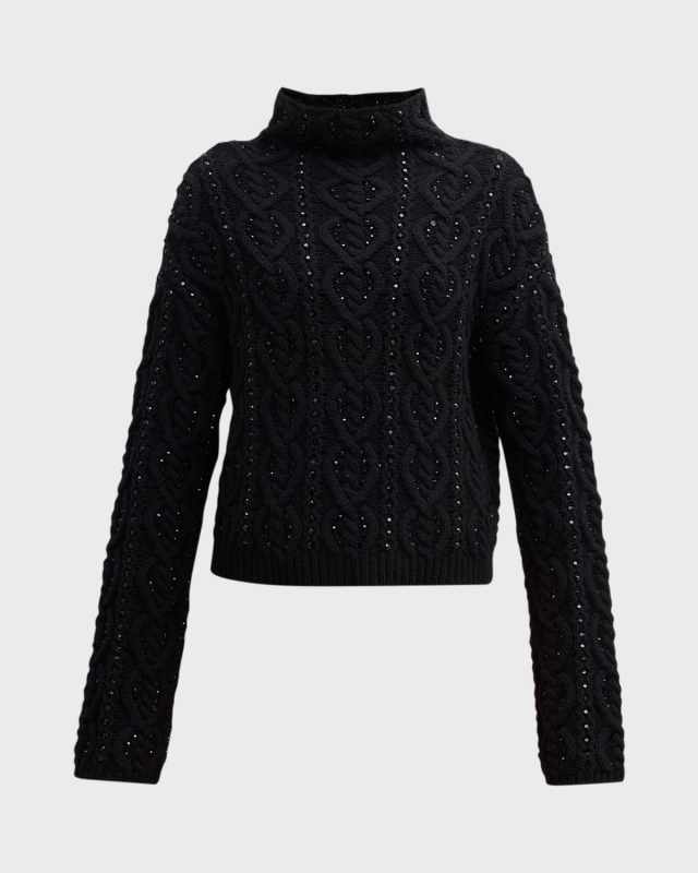 Embellished Cable Cashmere Wool Sweater